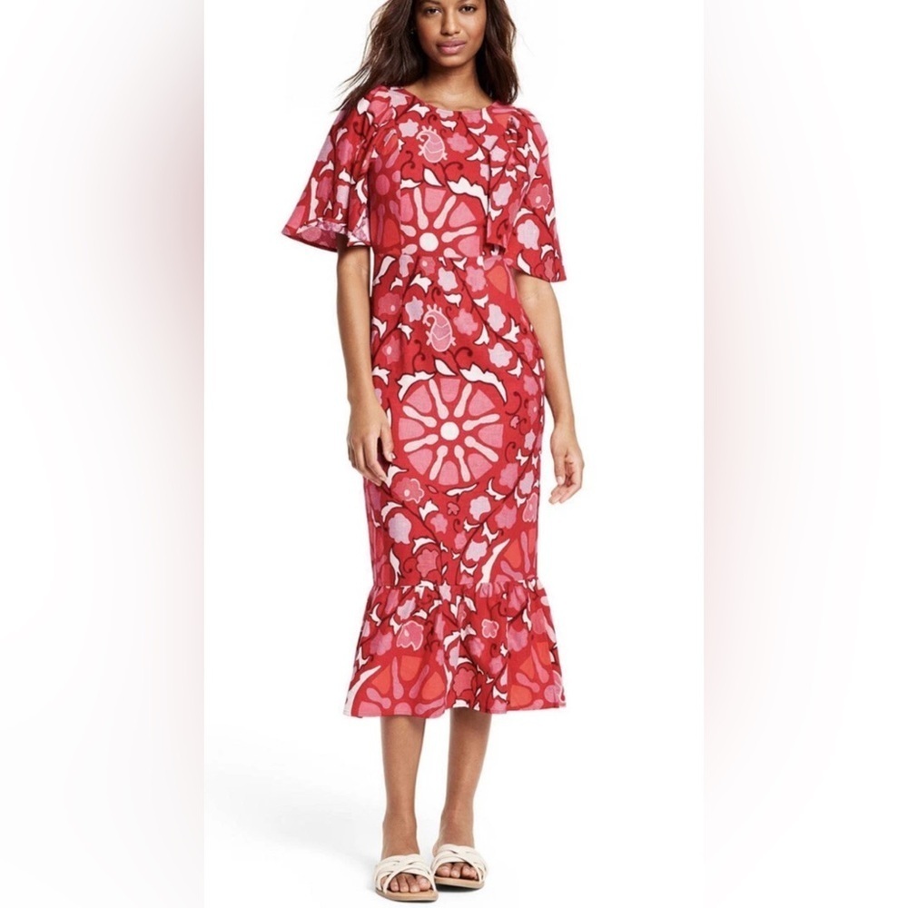 Rhode X Target Women's 6 Zinnia Floral Print Bell Sleeve Midi Dress Red/Pink